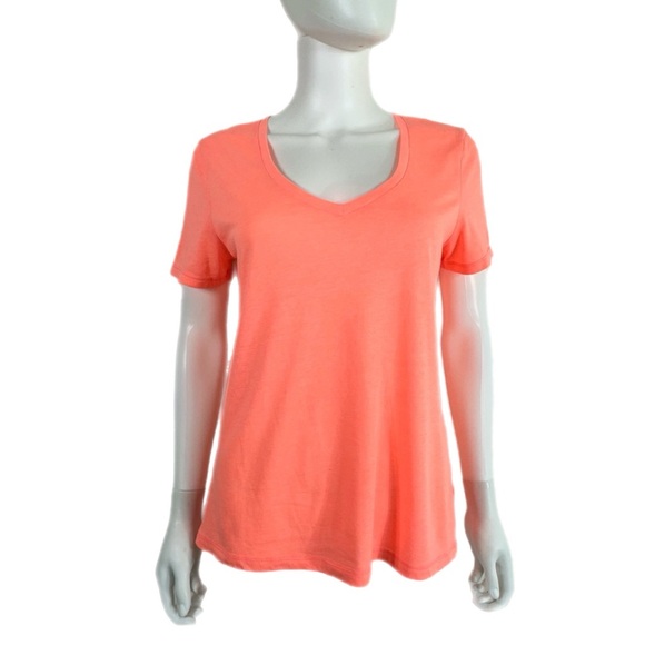 Old Navy Women’s Lightweight Relaxed V-Neck Neon Peach Tee - Picture 1 of 7